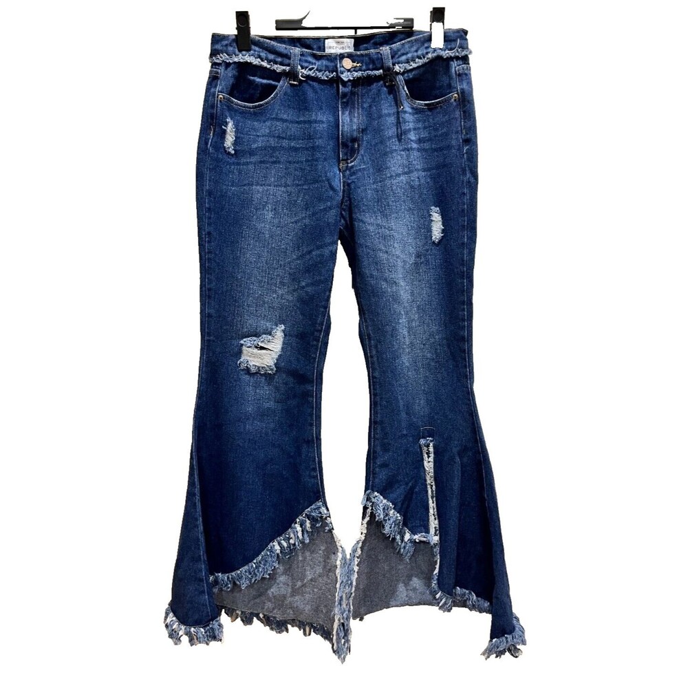 For The REPUBLIC Denim DISTRESSED Bell Bottom Rough Edge WIDE LEG Jeans Size 10